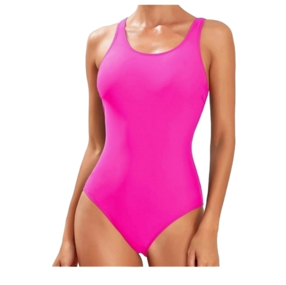 Tempt Me One Piece Athletic Tank Swimsuit Hot Pink